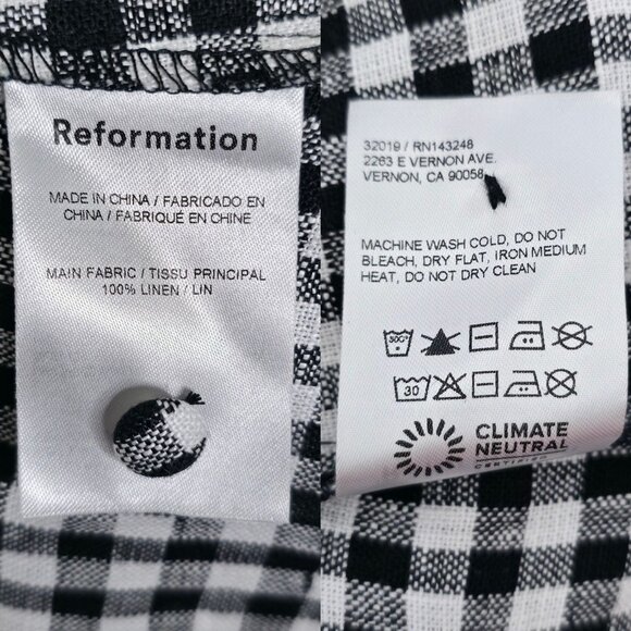 Reformation Bucatini April Check Black White Gingham Linen Dress Size‎ 12 NWT - Picture 9 of 11